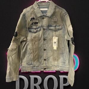 🔥 KDNK Destroyed Denim Jacket – Light Wash – Men’s Size Large